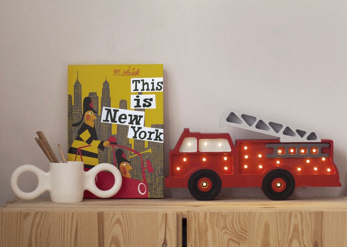 Wooden Fire Truck Lamp