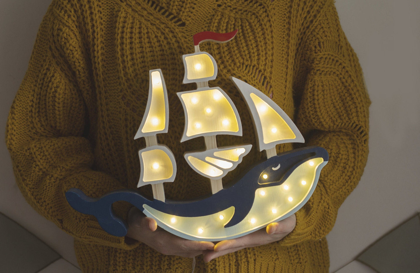 Wooden Whale Ship Lamp