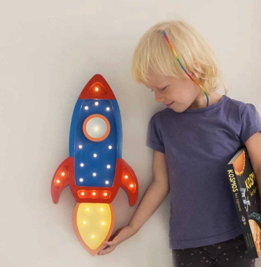 Wooden Blue Rocket Lamp
