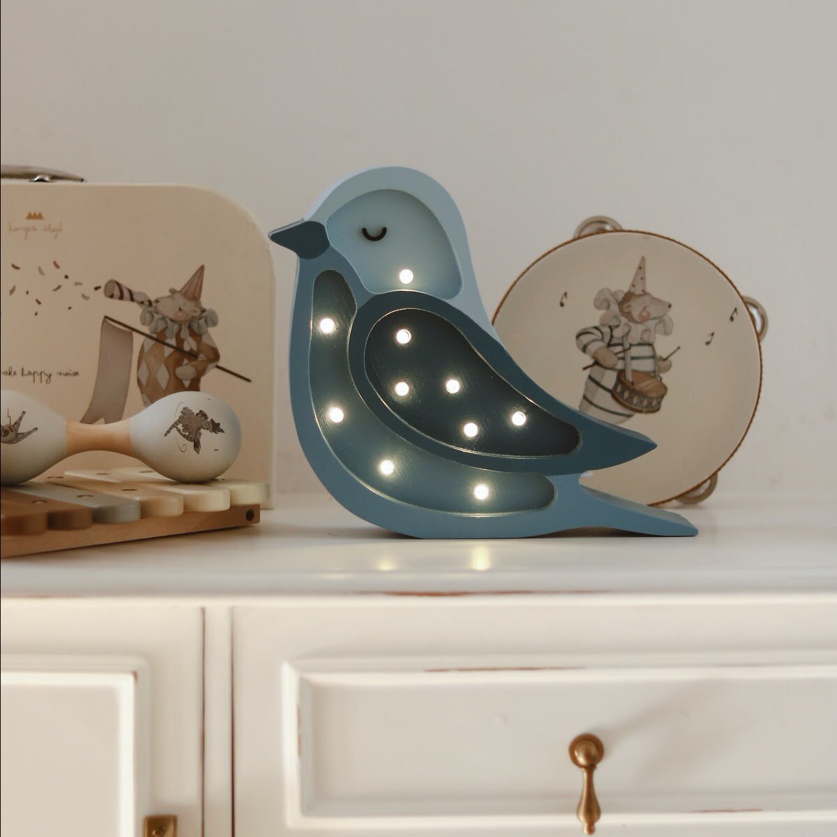 Wooden Mini Bird Lamp Blue