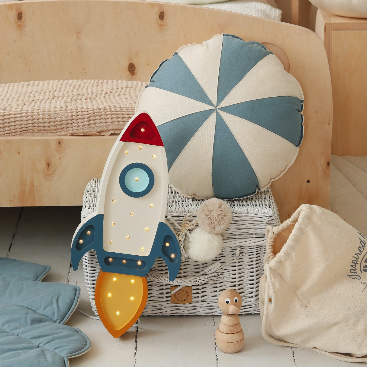 Wooden Rocket Lamp White - Serenity Toys Boutique