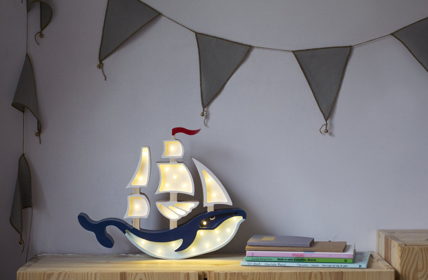 Wooden Whale Ship Lamp