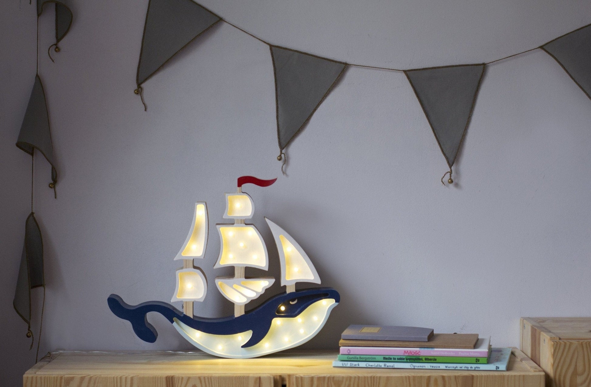 Wooden Whale Ship Lamp