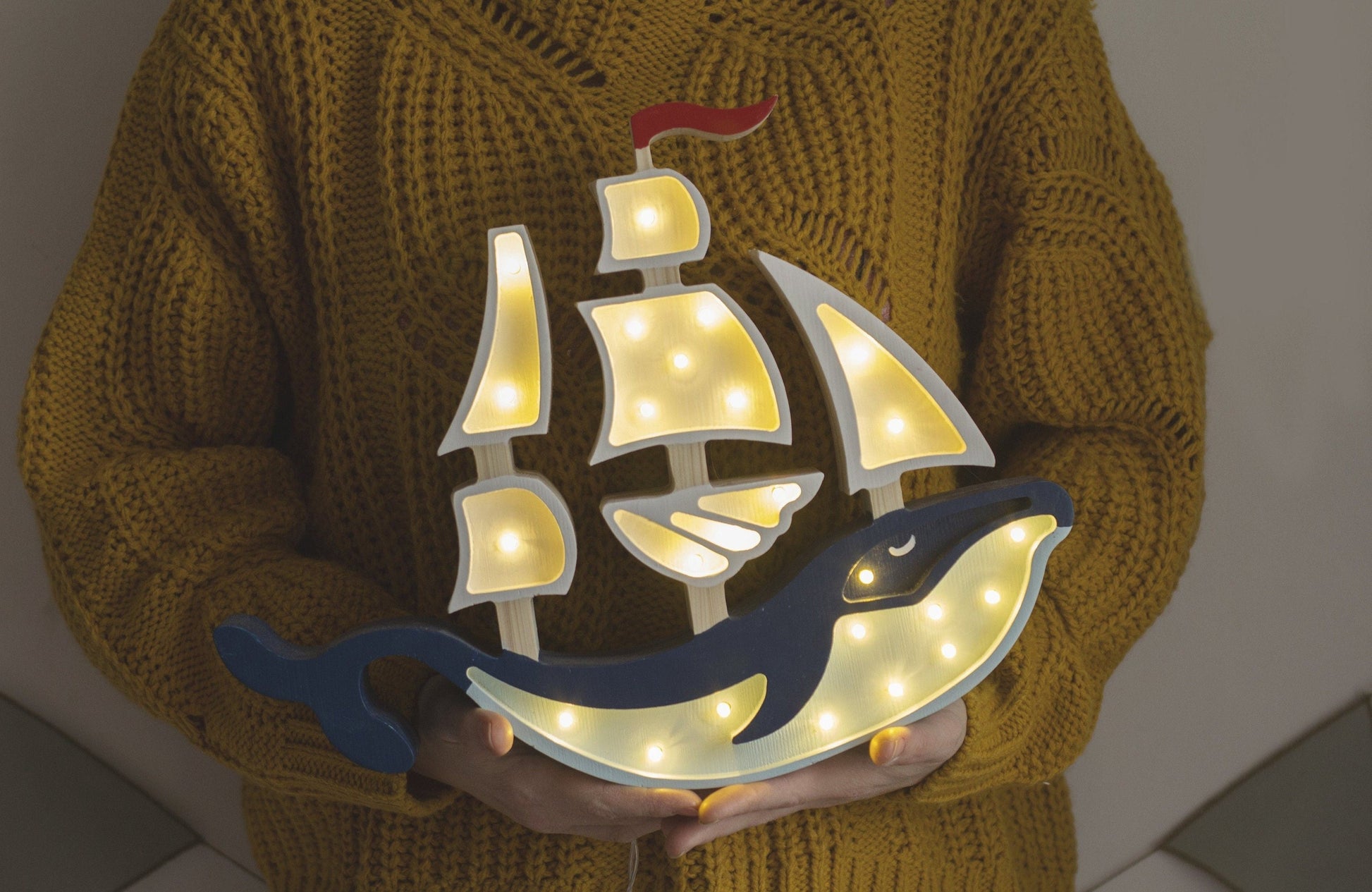 Wooden Whale Ship Lamp