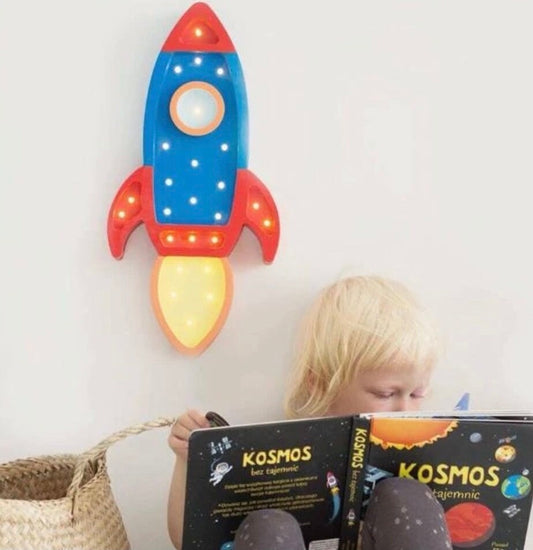 Wooden Blue Rocket Lamp